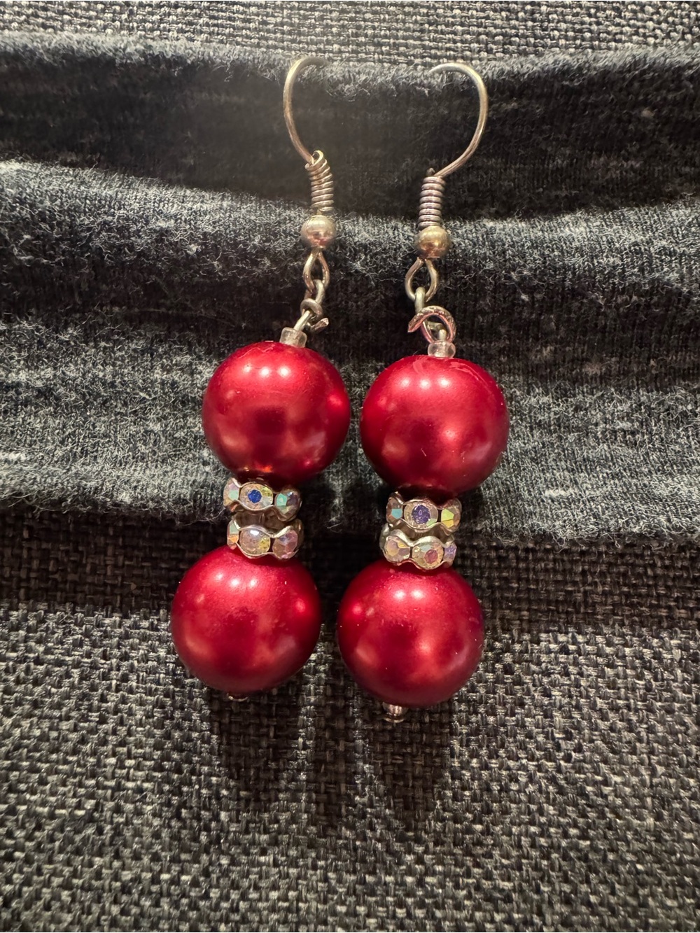 Handmade Red Beaded Drop Earrings